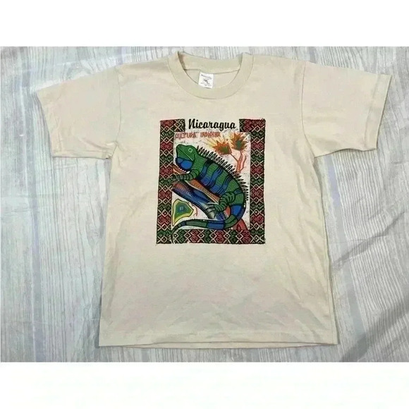 Hawaiian Tropical Iguana Bearded Dragon TAN T Shirt Nicaragua Kids Size 16 NWOT - Picture 13 of 13